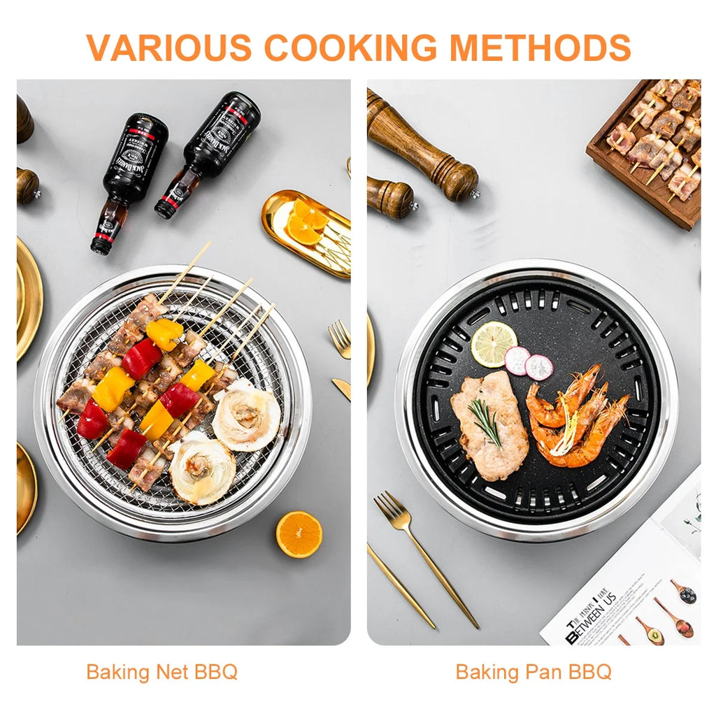 Charcoal Barbecue Grill, Non-Stick Korean BBQ Grill, Portable Stainless Steel Charcoal Stove V26376