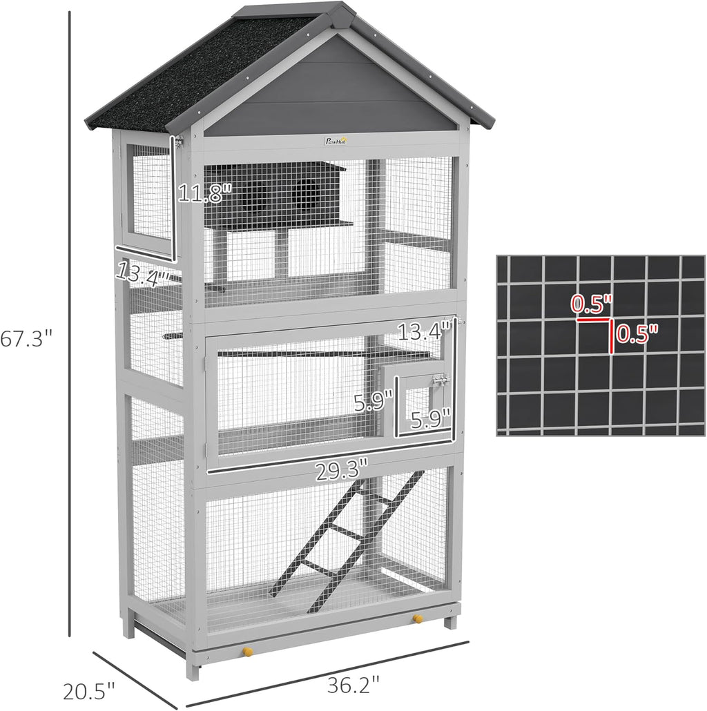 Gray Wooden Bird Cage with Slide-Out Tray I345921