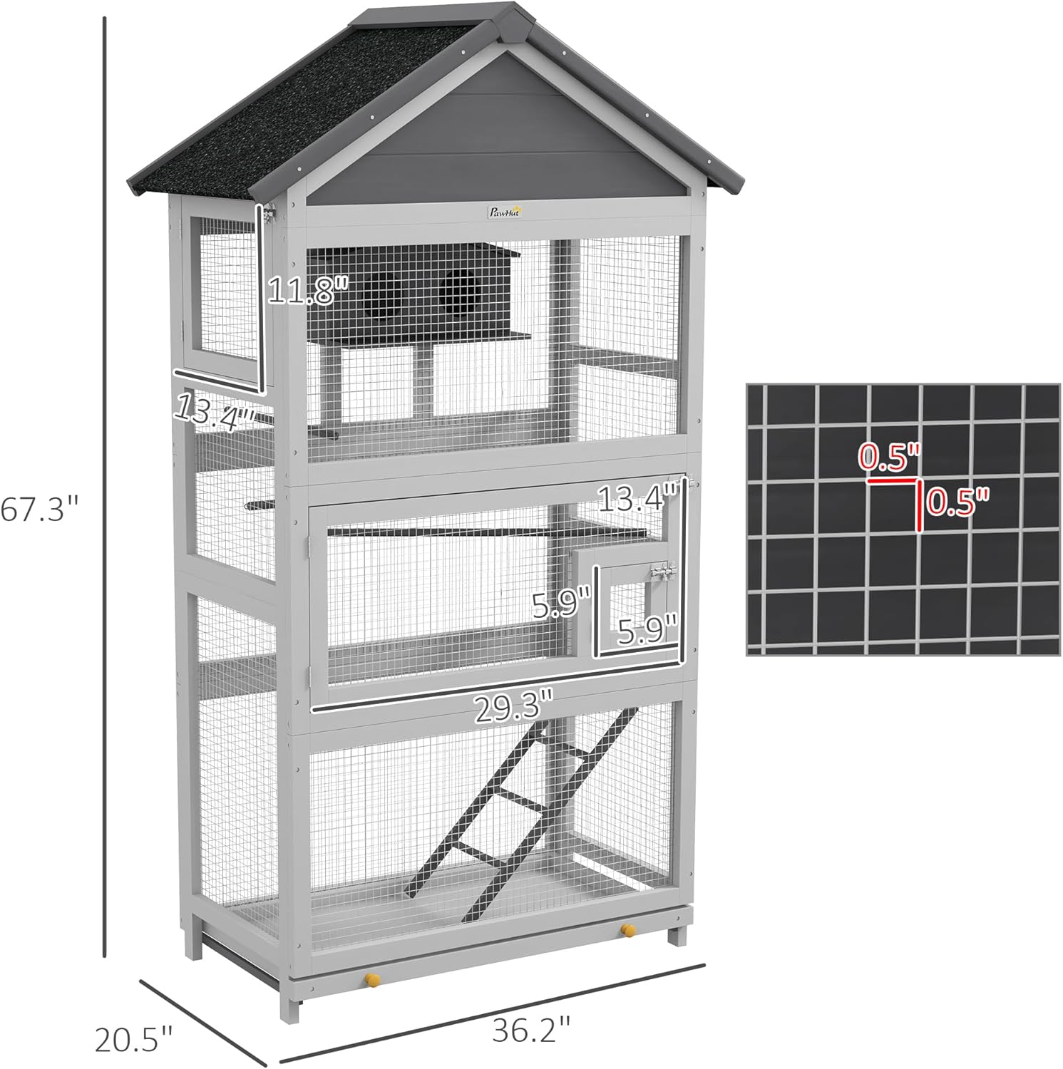 Gray Wooden Bird Cage with Slide-Out Tray I345921