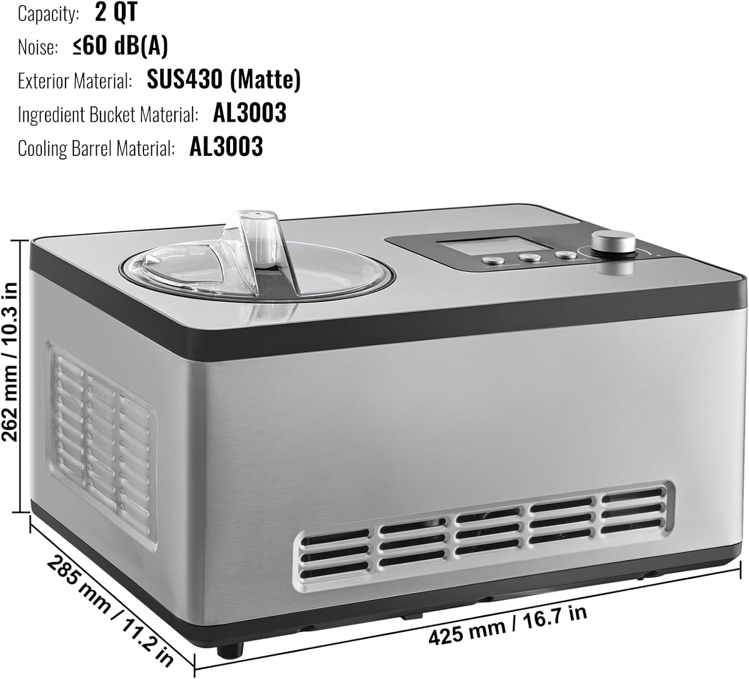 Stainless Steel Automatic Ice Cream Maker, 2 Quart D899