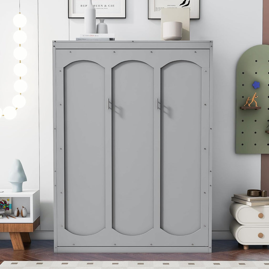 Gray Full Size Murphy Bed with Storage Shelves B599