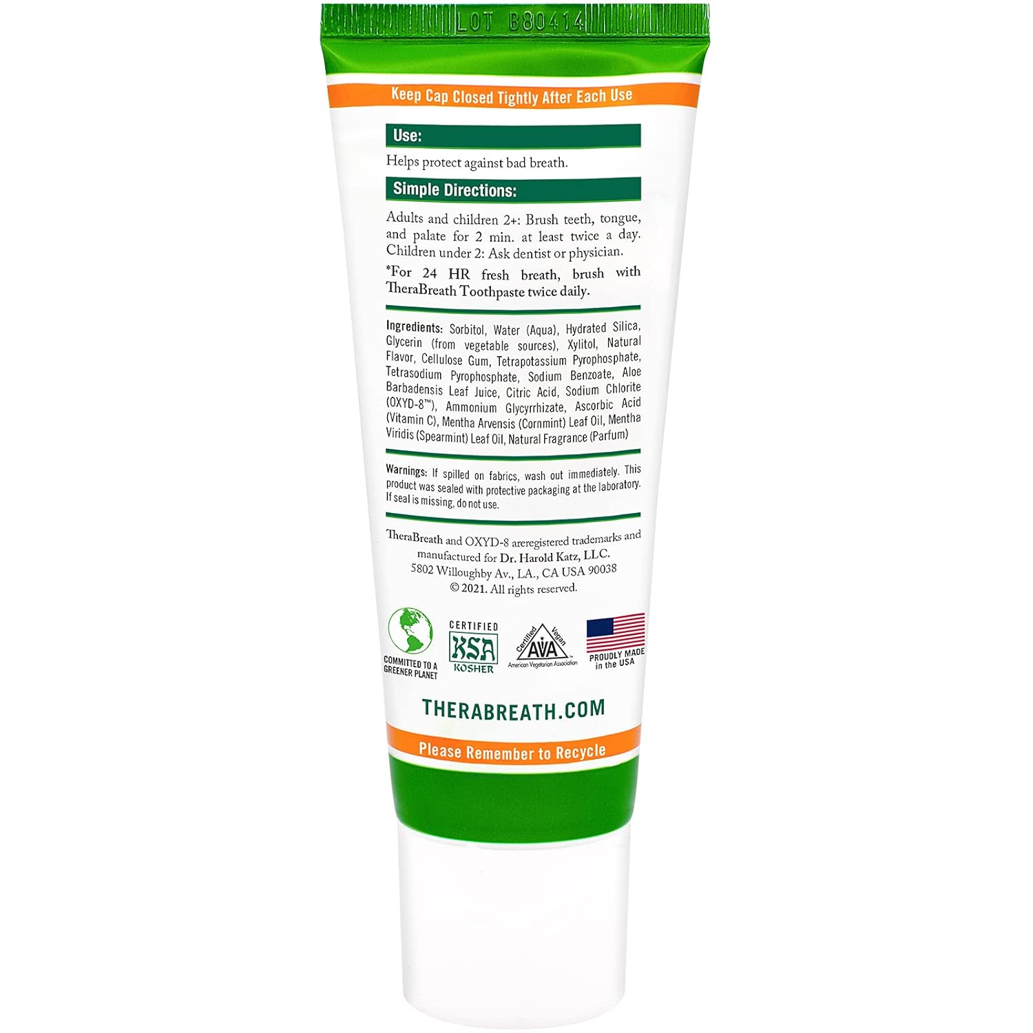 Mild Mint Fluoride Free Toothpaste 4 Ounce (Pack of 2) and Fresh Mint Alcohol Free Antigingivitis Mouthwash 16 fl oz (Pack of 2) I768