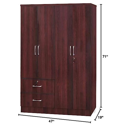 Modern Wood 4 Doors 2 Drawers Armoire (Mahogany) O447607