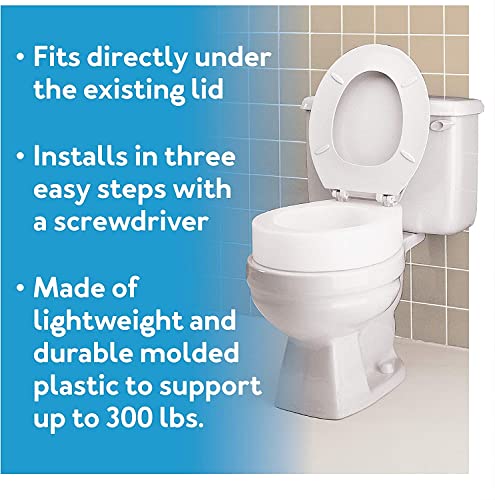 Toilet Seat Riser, Elongated Raised Toilet Seat, 3.5 inches, 300 Pound Weight Capacity F338