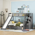 Grey Wood Twin Over Full Bunk Bed with Slides and Drawers D5069