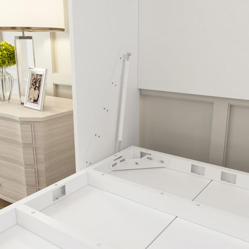 White Queen Size Murphy Wall Bed Cabinet Foldable Platform Bedframe M952141