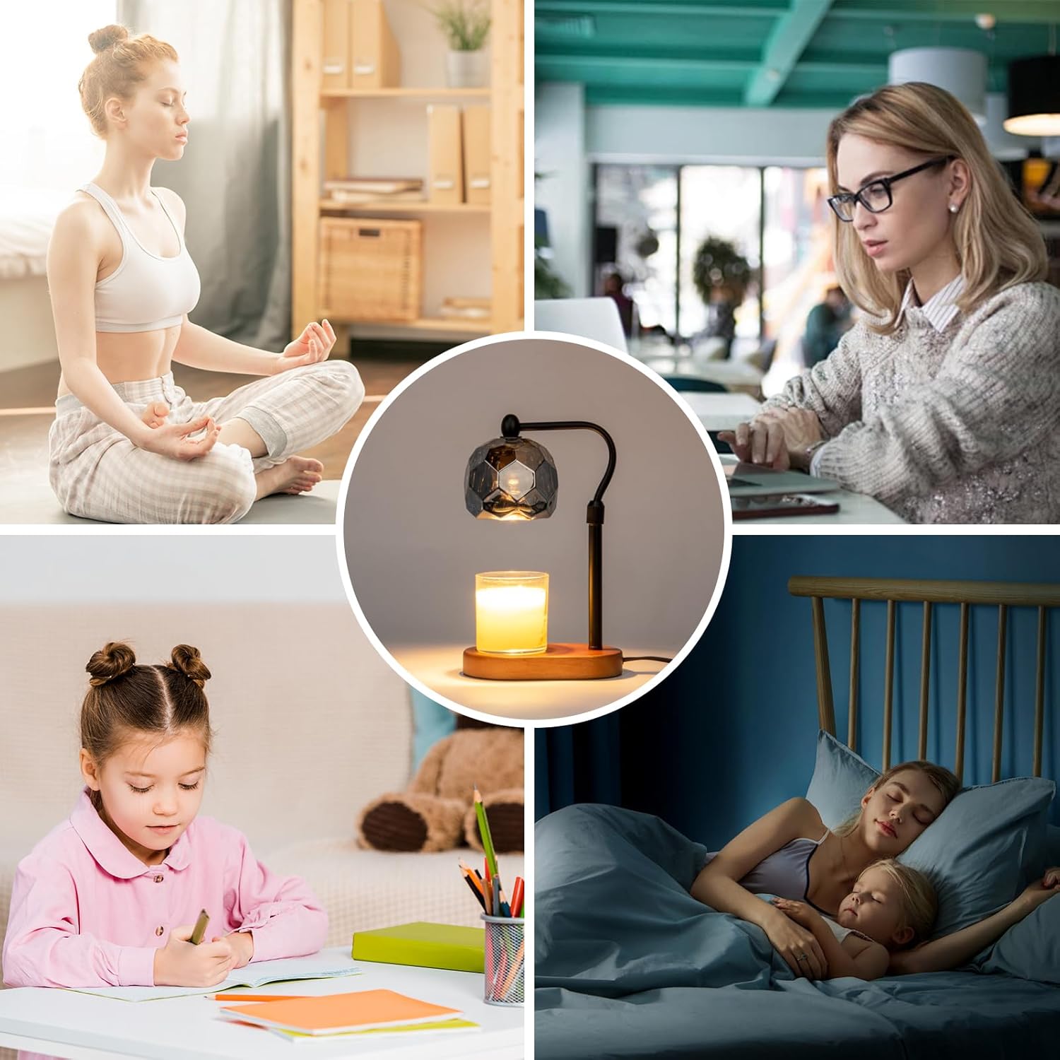Candle Warmer Lamp with Timer, Adjustable Dimmer & Height, 2 Bulbs, Wooden Base Y950