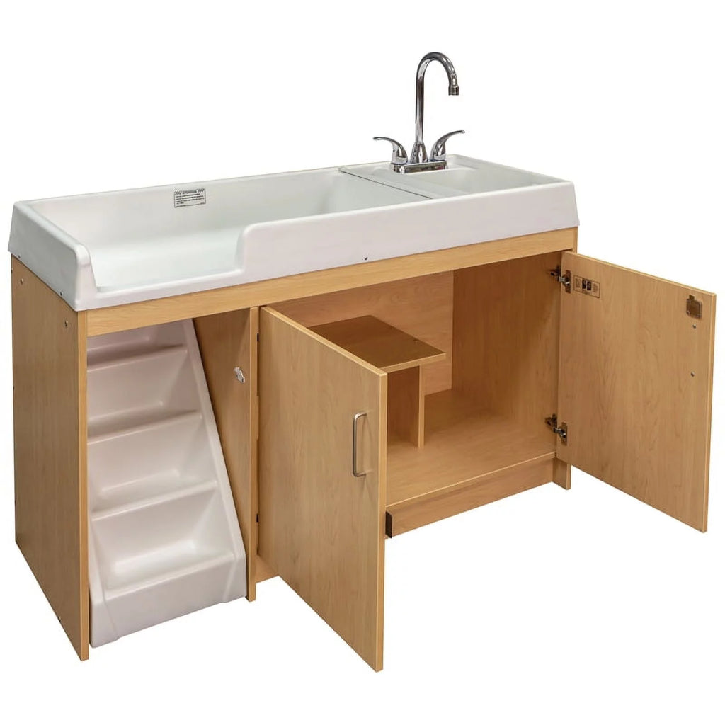 Maple Wood Toddler Changing Table with Sink and Steps Z6420