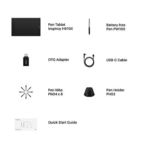 Graphics Tablet with Battery-Free Stylus 8192 Pressure Sensitive Black S37559