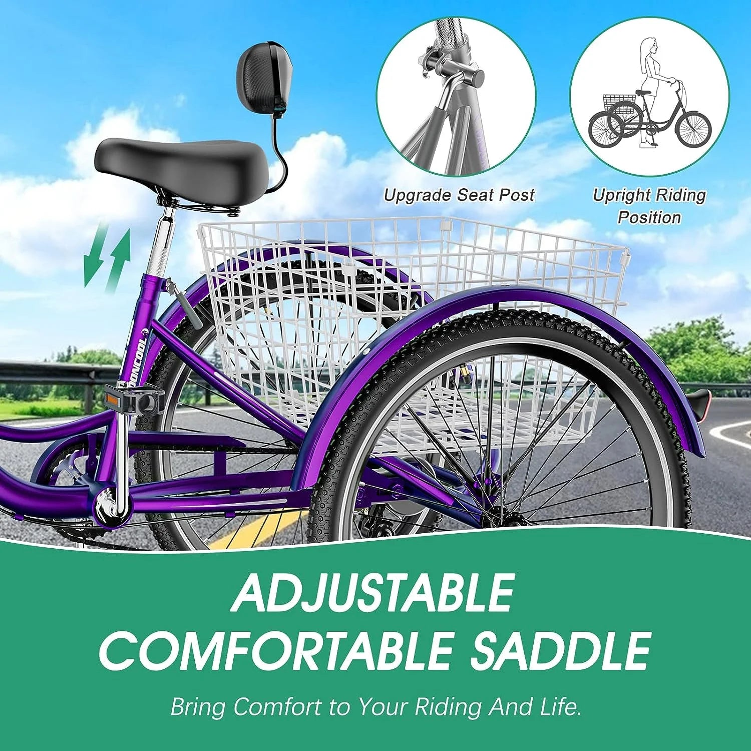 24" Adult Tricycle 3 Wheel 7 Speed Bike with Shopping Basket F9073