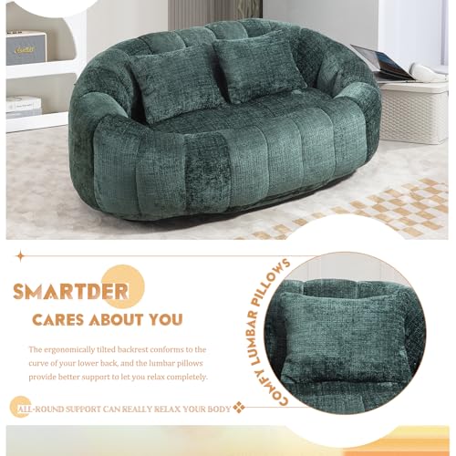 Oversized Chenille Emerald Bean Bag Sofa with Foam Filler and 2 Pillows X2165