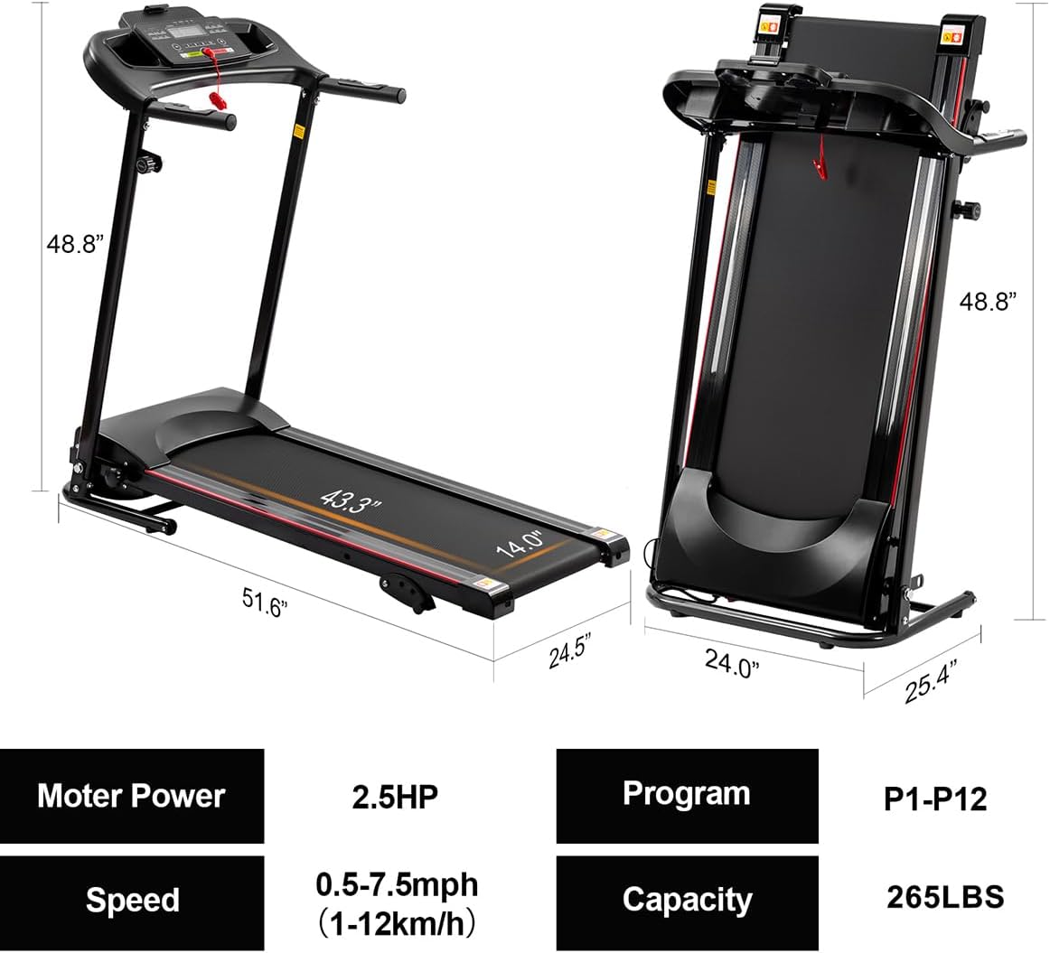 Black Folding Treadmill with Bluetooth and Incline H974919