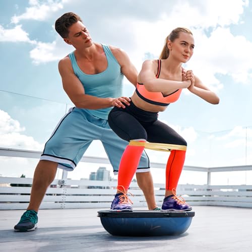 Half Exercise Ball Balance Trainer Inflatable Yoga Ball with Resistance Bands O906