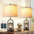 23" Rustic Table Lamp Set of 2 with Night Light, Brown T698