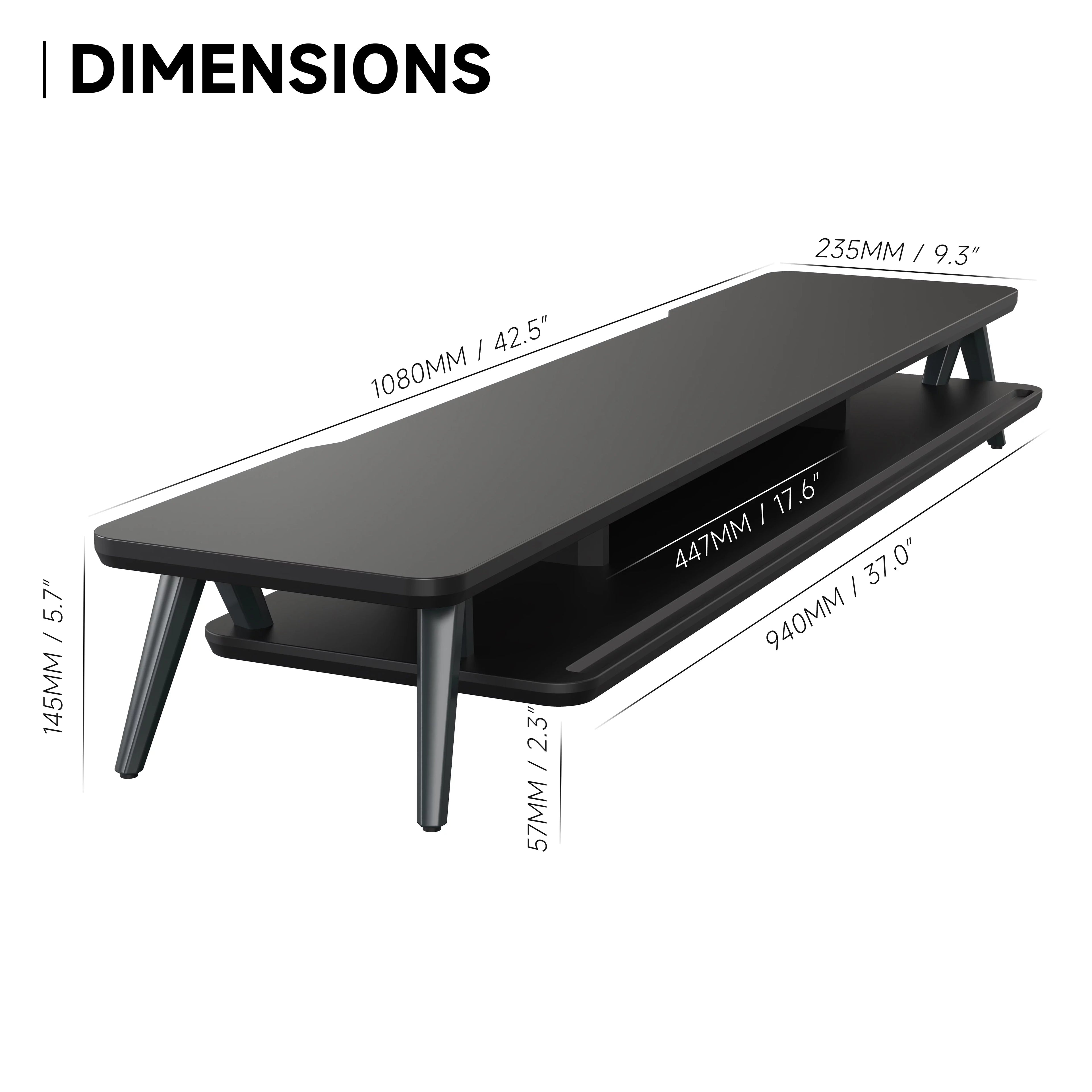 42.5 Inch Dual Monitor Stand Riser Desk Shelf with Storage Organizer V810457