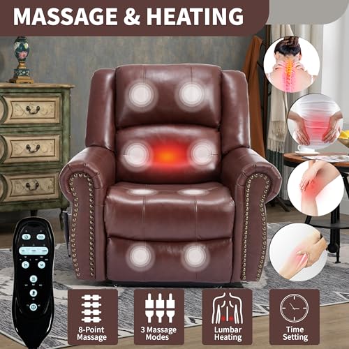 Brown Faux Leather Power Lift Recliner Chair with Massage and Heat O952