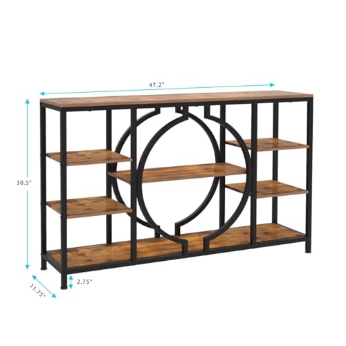 Rustic Brown 47" Industrial Console Table with 4 Tier Wooden Shelves M3053