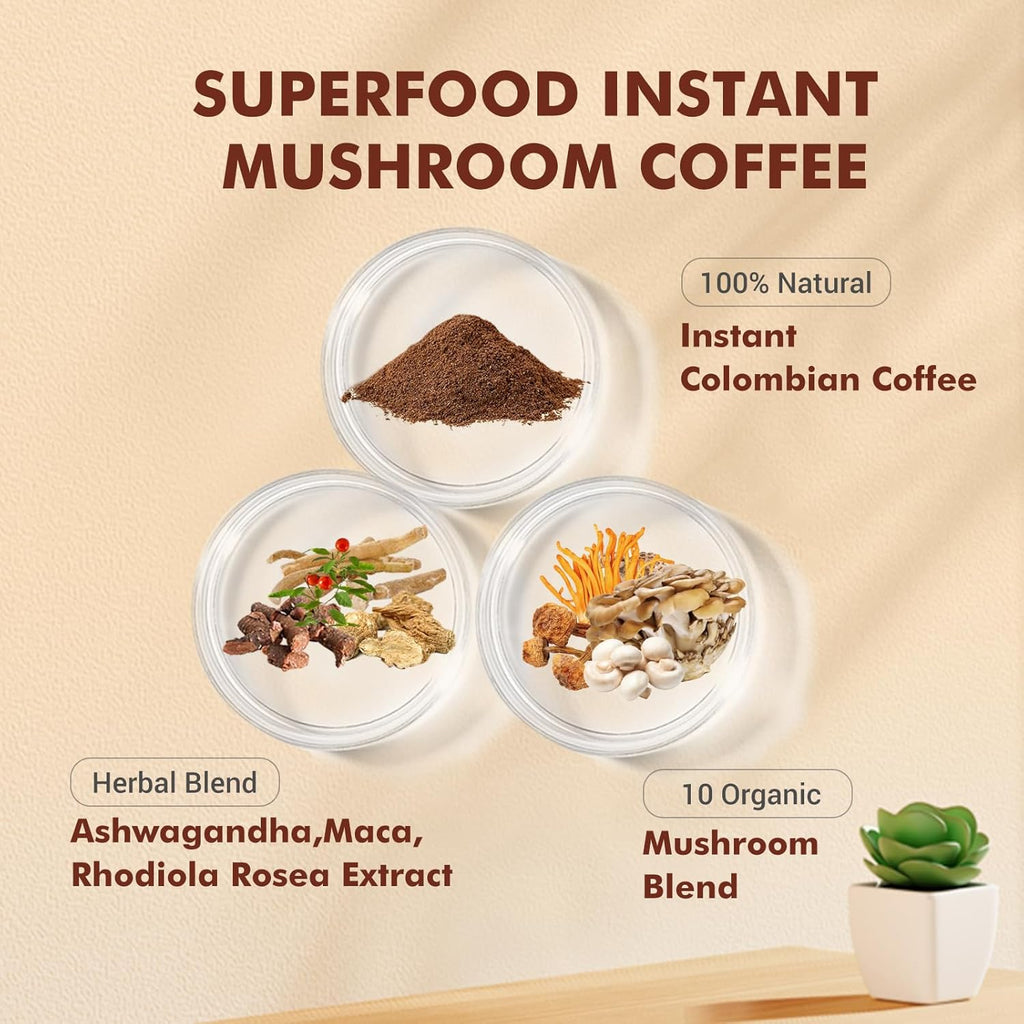 Colombian Instant Coffee Powder with 10 Mushrooms D27965