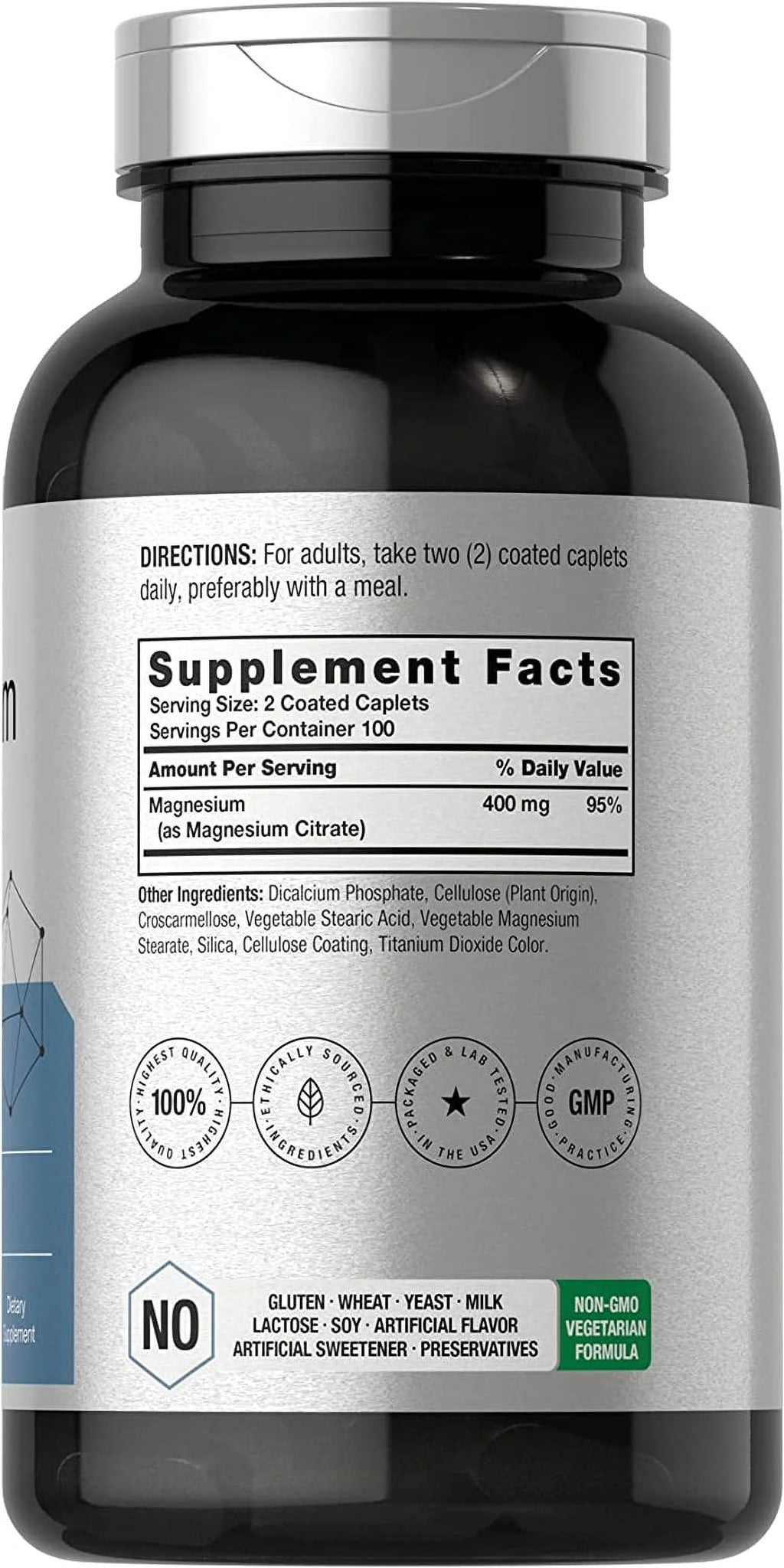 Magnesium Citrate 400mg 200 Caplets Vegetarian Formula T83104