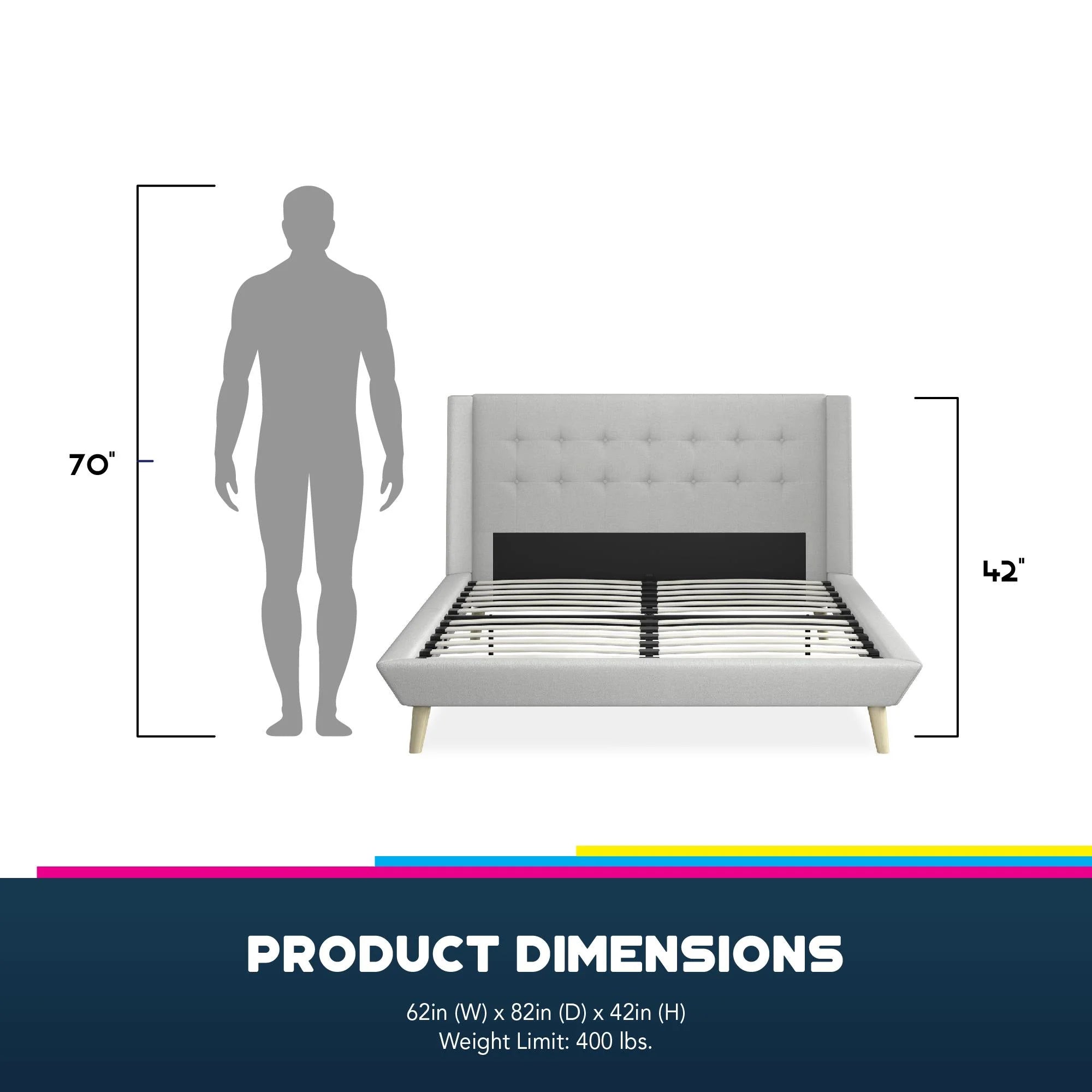 Light Gray Linen Upholstered Bed with Low Profile Platform Frame, Full C485