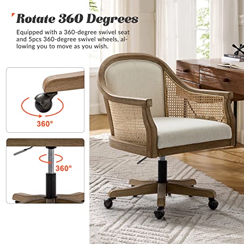 Ivory Rattan Desk Chair with Armrest M63183