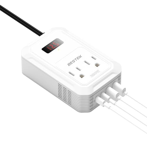 200W Car Power Inverter DC 12V to 110V AC Converter with 2 USB-C and 2 USB-QC LCD Screen Dual AC Adapter T98957