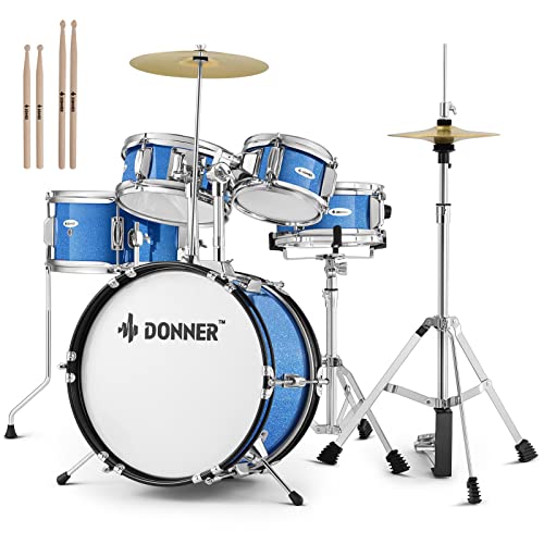 5-Piece 14 inch Full Size Junior Drum Kit Metallic Black T79229