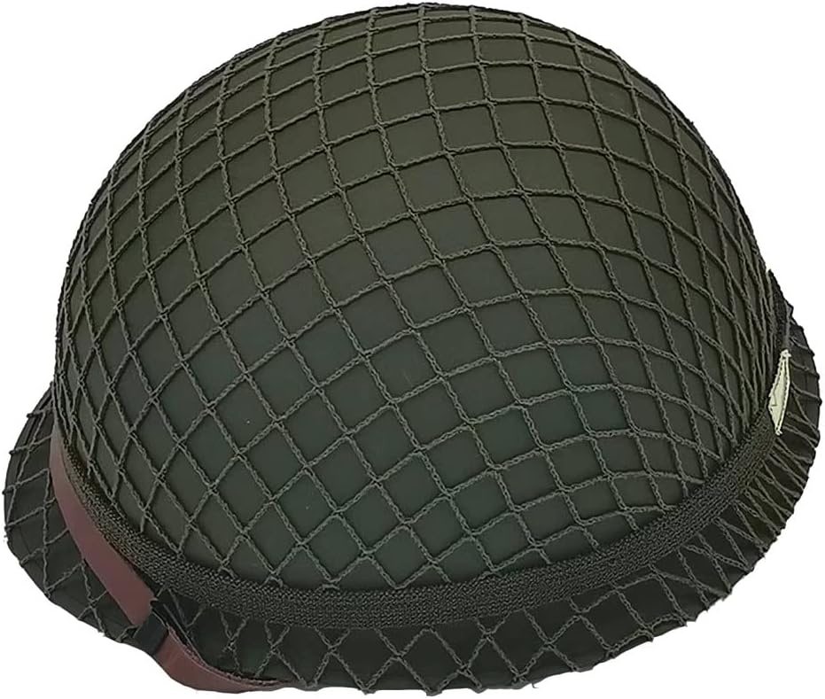 WW2 US Army M1 Helmet Metal Steel Shell Replica with Net Canvas Chin Strap Cat Eye Band B257120