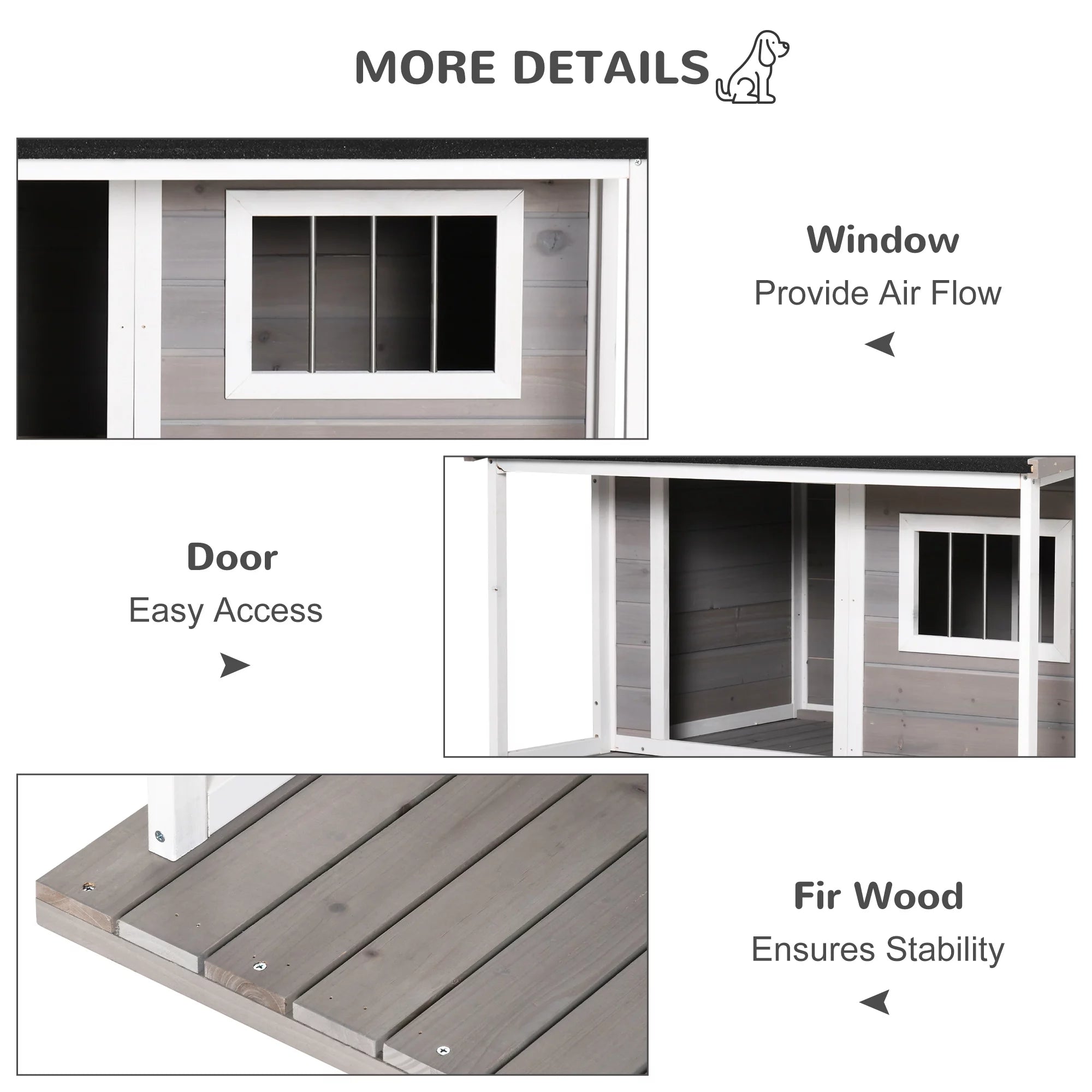 Grey Wooden Outdoor Dog House with Asphalt Roof Z52755