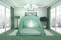 Bright Blue Privacy Tent on Bed E993
