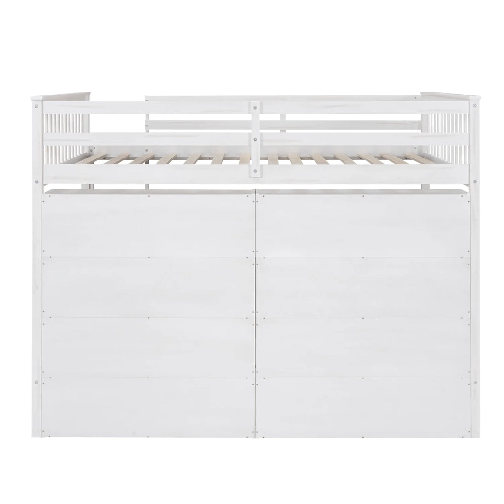 White Wood Full Size Loft Bed with 8 Open Storage Shelves O76639