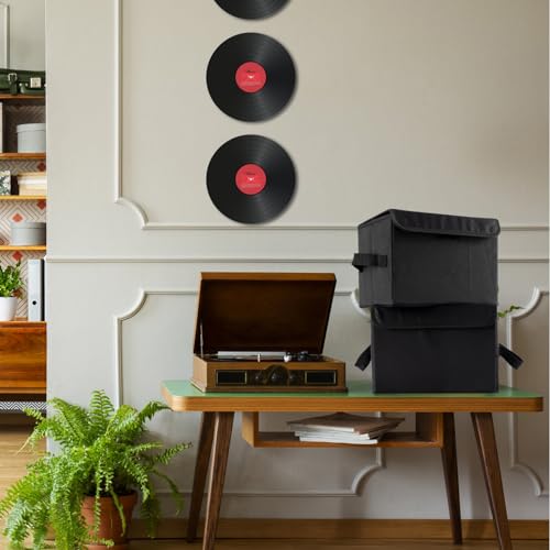 7-inch Vinyl Record Storage Box, Nylon Foldable Set of 2 with Lid and Handle T858