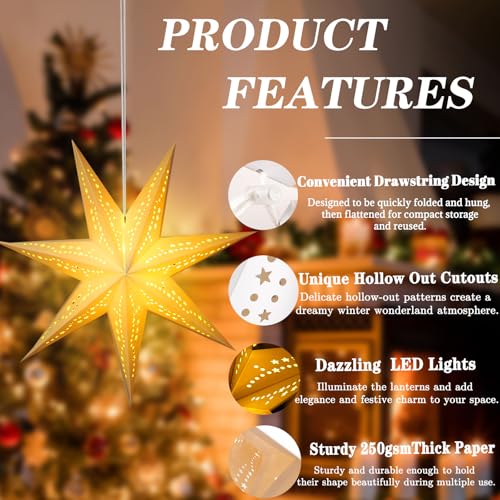 5Pcs Christmas Paper Snowflake Lanterns with LED Lights White Beige Khaki U504519
