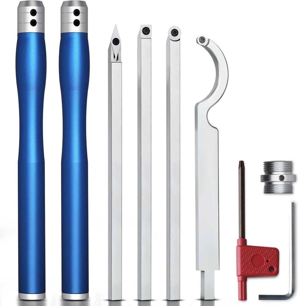 Carbide Lathe Turning Tools with Removable Handle and Adjustable Connector including Swan Neck Hollower, Rougher, Finisher Q2497