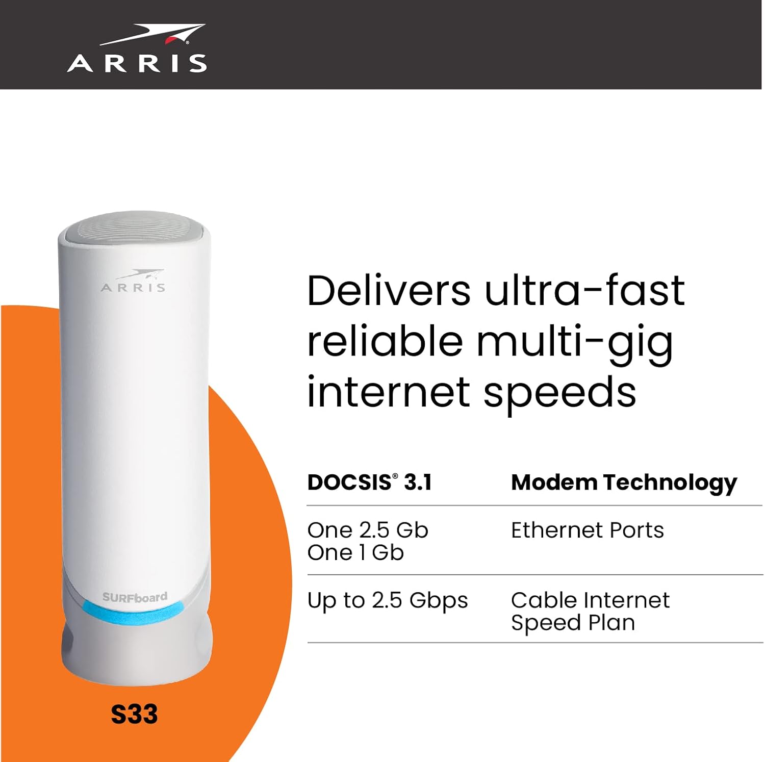 White Cable Modem with 2.5 Gbps Ports T890
