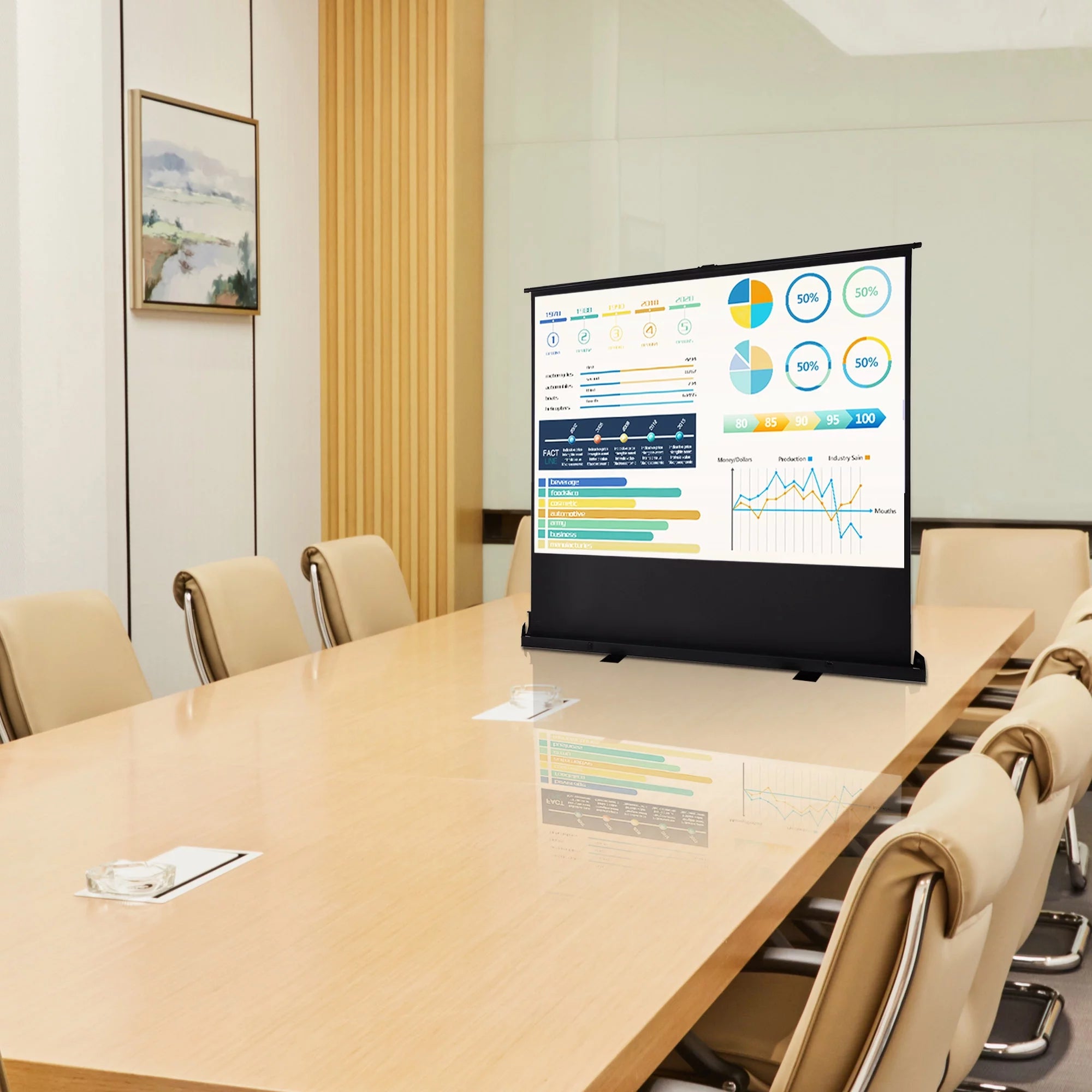 60" Pull Up Portable Floor Projector Screen 48"x36" 1.3 Gain 4:3 HD Projection Screen with Aluminum Case G82900