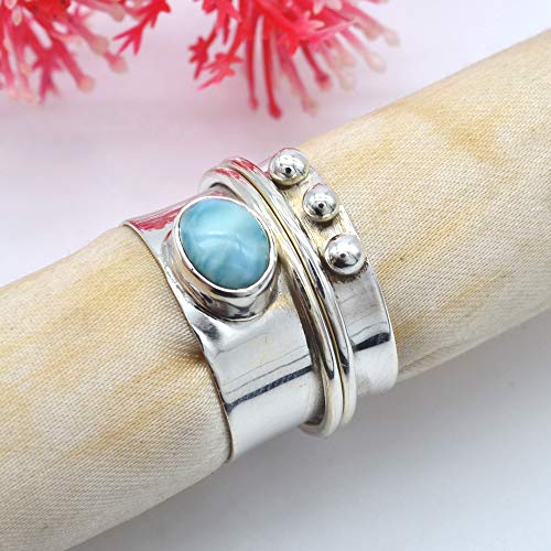 925 Sterling Silver Larimar Spinner Ring Q5288