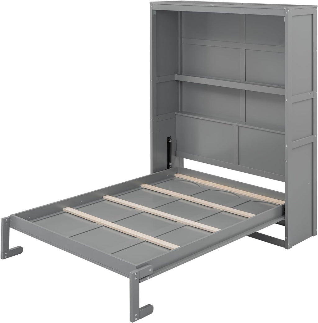 Gray Full Size Murphy Bed with Storage Shelves B599
