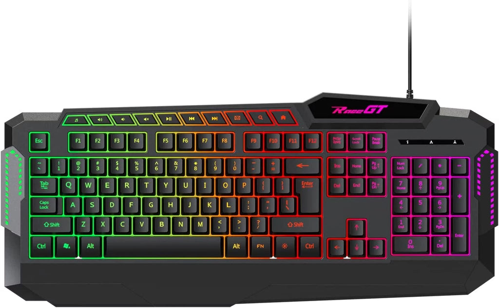 114 Keys Full Size Wired Rainbow LED Backlit Quiet Computer Keyboard with Wrist Rest H796