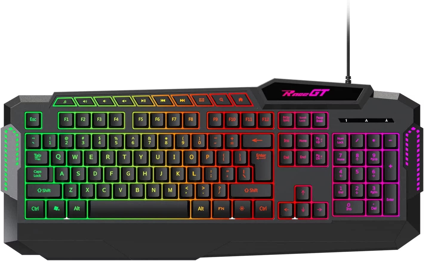 114 Keys Full Size Wired Rainbow LED Backlit Quiet Computer Keyboard with Wrist Rest H796