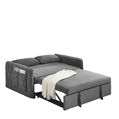 Black Velvet Convertible Sofa Bed with Pull Out Bed Y55646