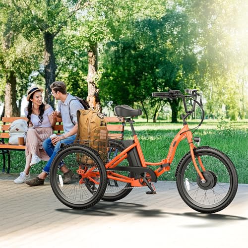 350W Electric Tricycle 24" Folding 3 Wheel Electric Bike with Rear Basket R27516