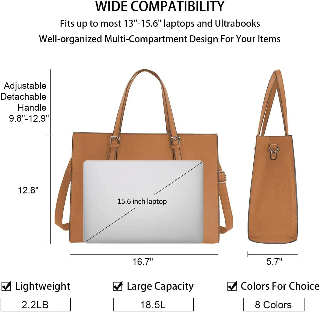 Brown Waterproof Leather 15.6 Inch Laptop Tote Bag L57166
