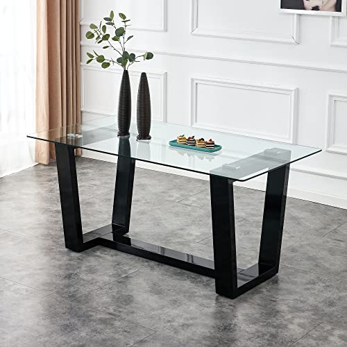 Glass Dining Table Set for 6 with Black Bracket Pedestal B507
