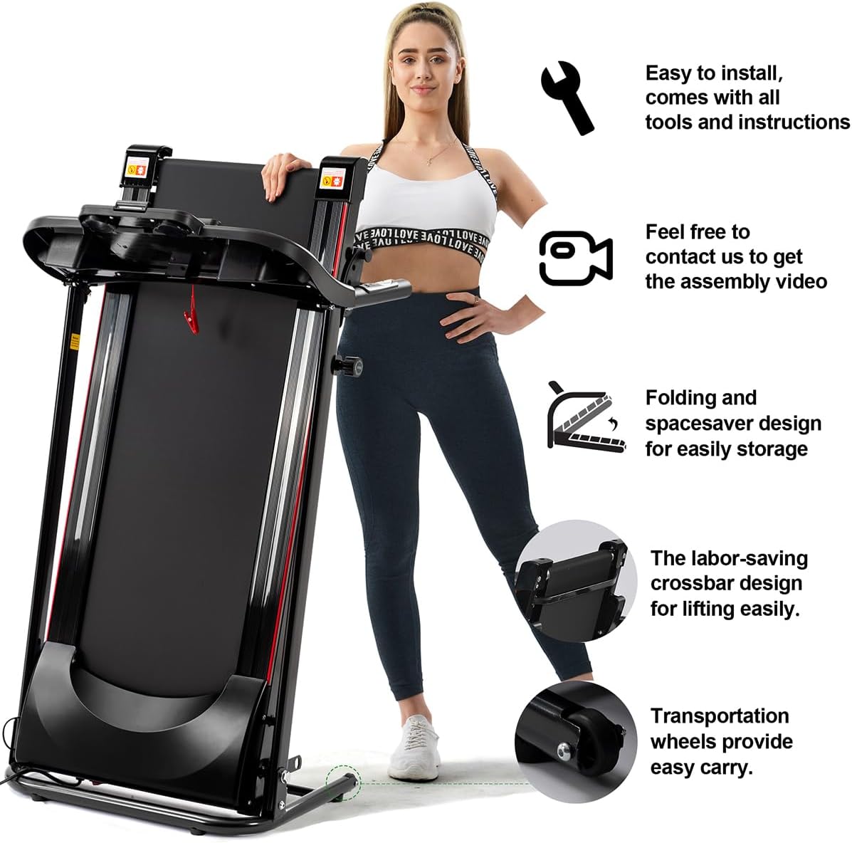Black Folding Treadmill with Bluetooth and Incline H974919