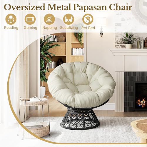 Black Swivel Wicker Papasan Chair with Cushion U675