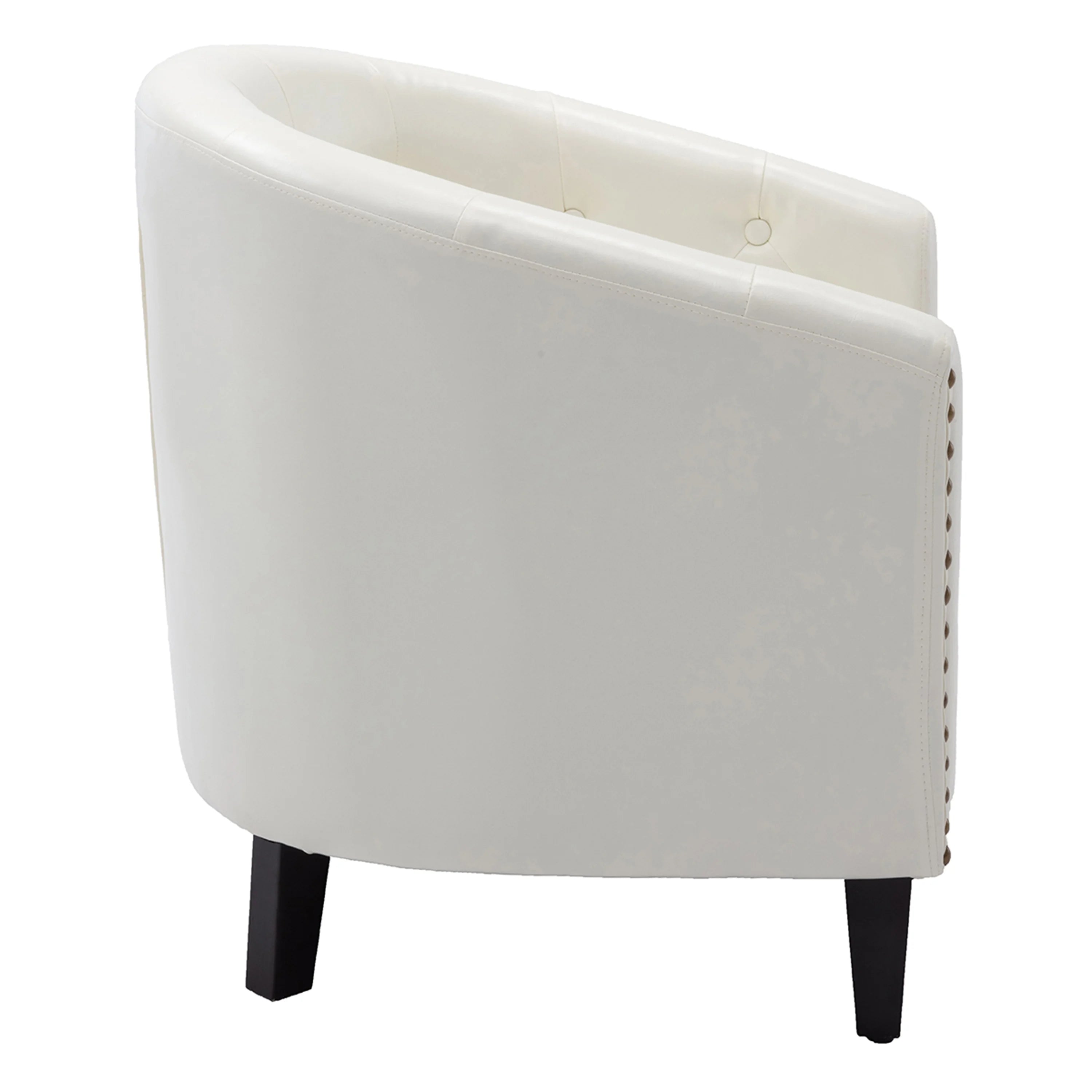 White Pu Leather Barrel Accent Chair with Nailheads and Solid Wood Legs G454