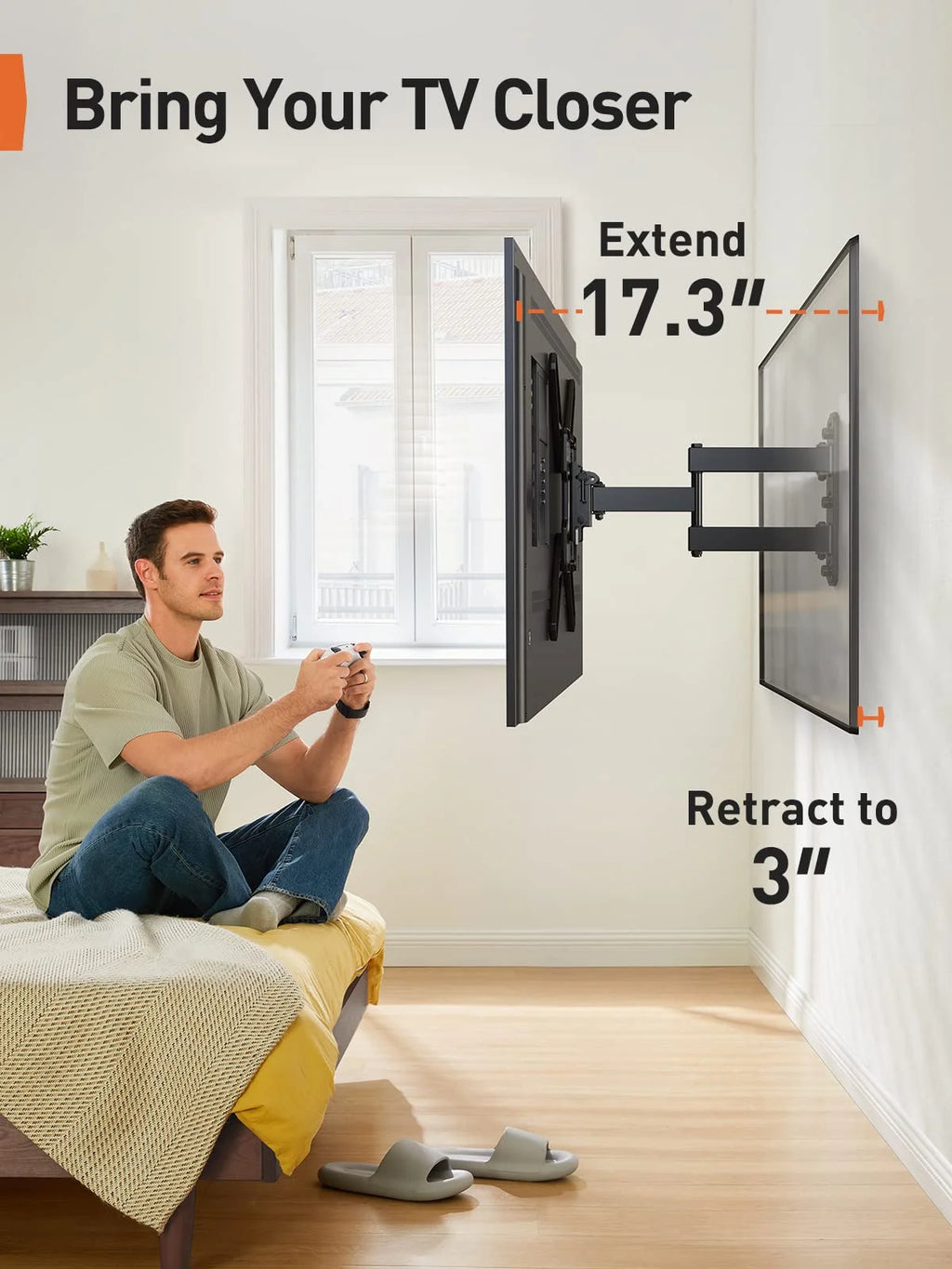 Full Motion TV Wall Mount for 26-60 inch LED LCD Flat Curved Screen TVs, Max 400x400mm, up to 82 lbs I412