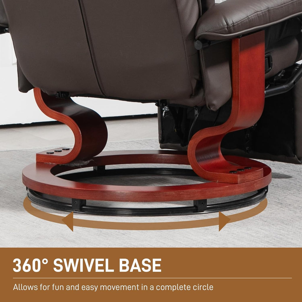 Brown PU Leather Manual Swivel Recliner Chair with Footrest H859058