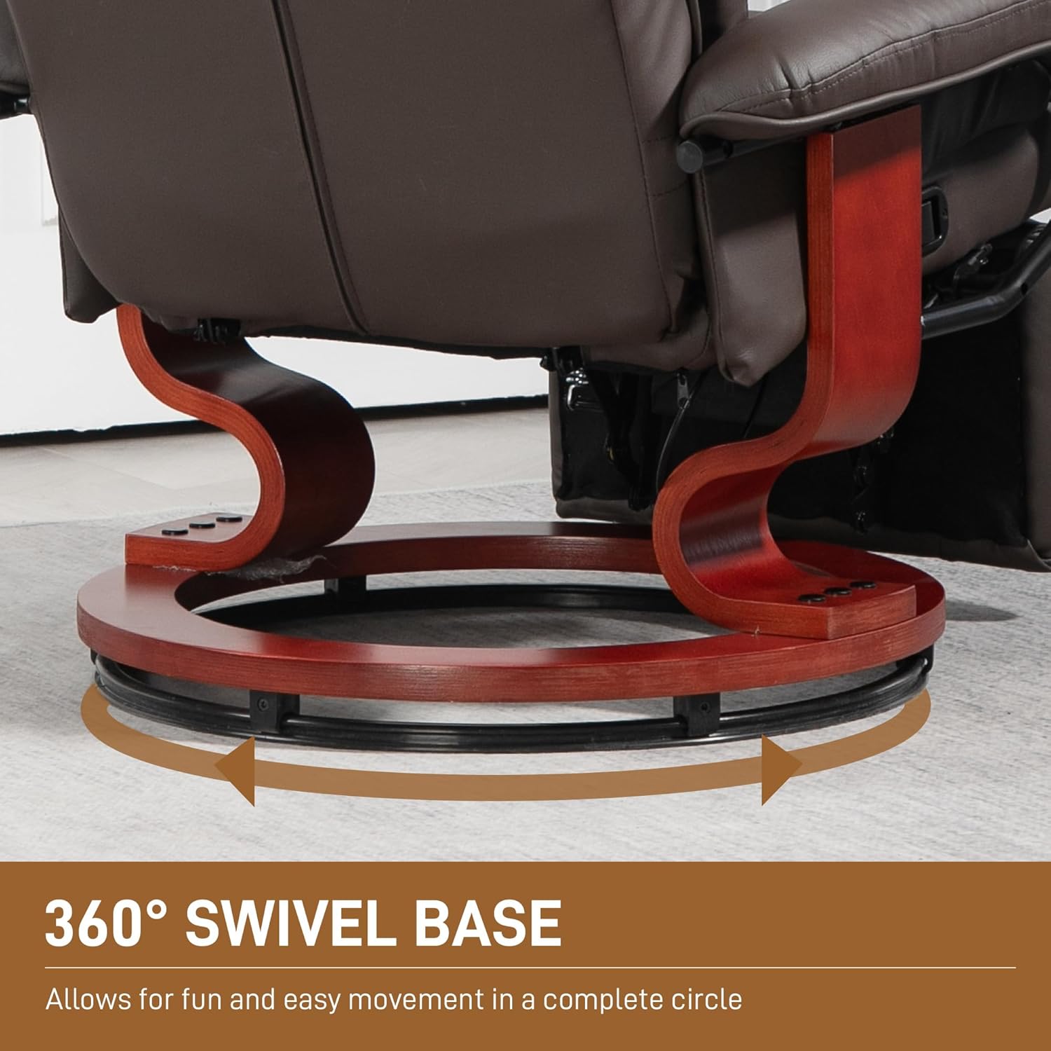 Brown PU Leather Manual Swivel Recliner Chair with Footrest H859058